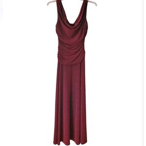 Night Way Metallic Burgundy Ruched‎ Stretch Party Floor Length Gown Size 10